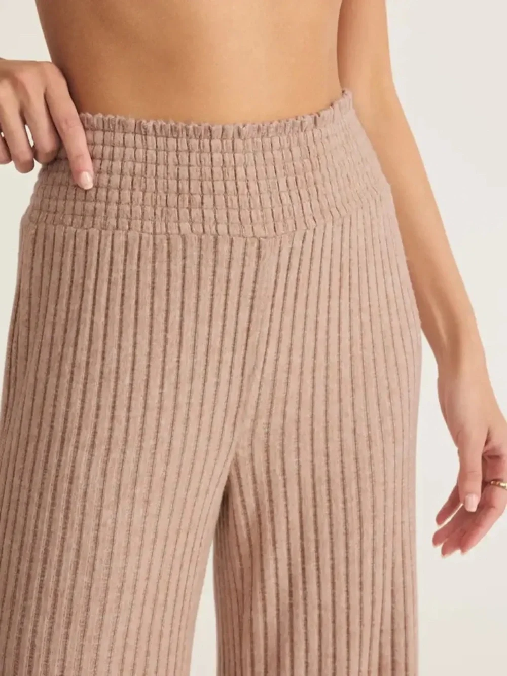 Z Supply Ribbed Lounge Set V-Neck Top & Pants Z Taupe Pink Size M